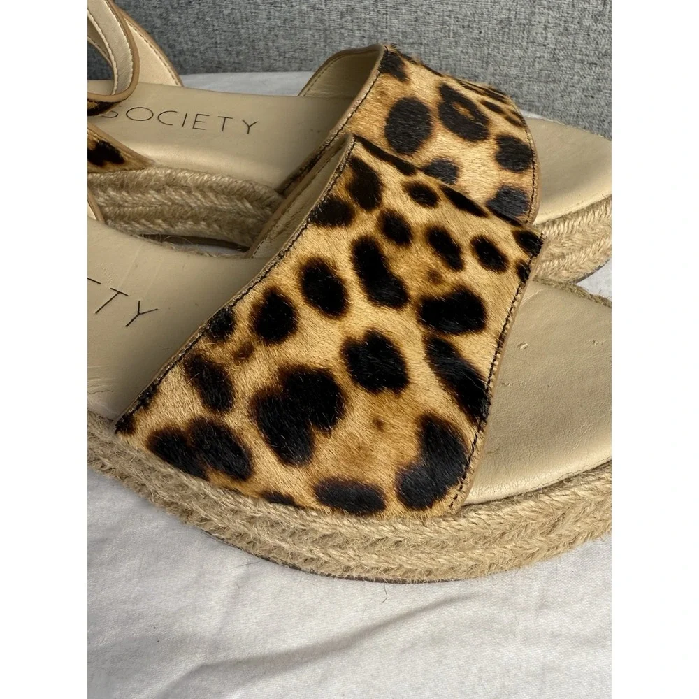 Sole Society‎ Sandals Espadrilles Platform Leopard Print Brown Cow Hair Size 7M